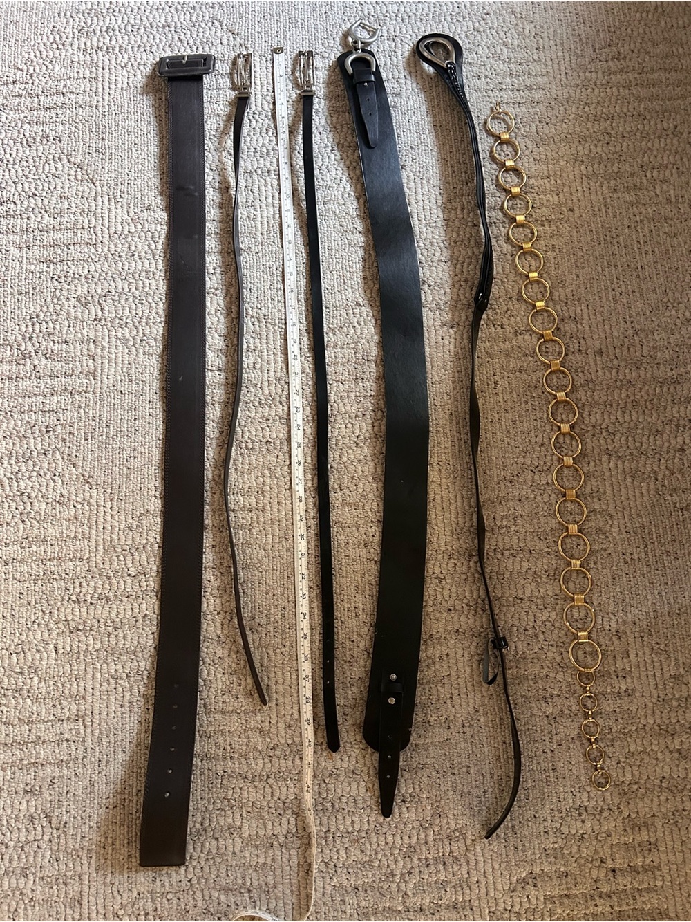 Women's Black and brown Belts and Gold Chain Waist Belt Set